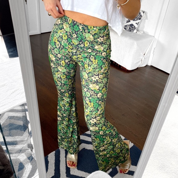 🌿 ZARA BOHO BLACK GREEN FLORAL HIGH WAIST LEGGINGS! - Picture 2 of 12